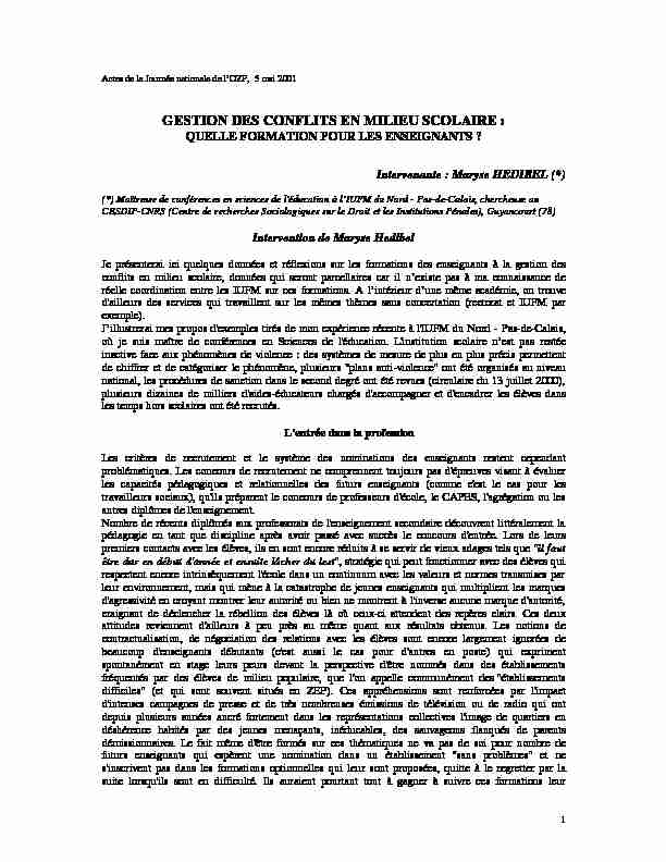 [PDF] GESTION DES CONFLITS EN MILIEU SCOLAIRE : - OZP