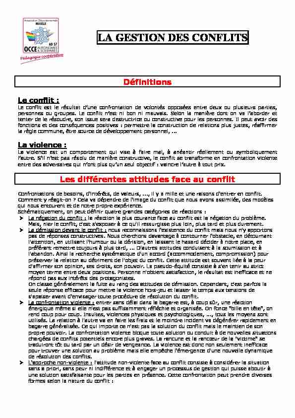 [PDF] LA GESTION DES CONFLITS - OCCE