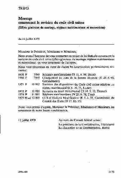 #ST# 79.043 Message concernant la revision du code civil suisse