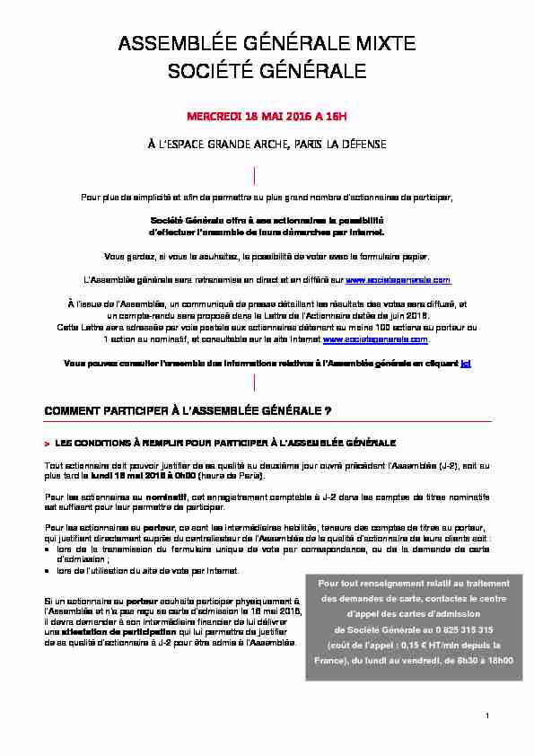 [PDF] PARTICIPER A LASSEMBLEE GENERALE - Société Générale