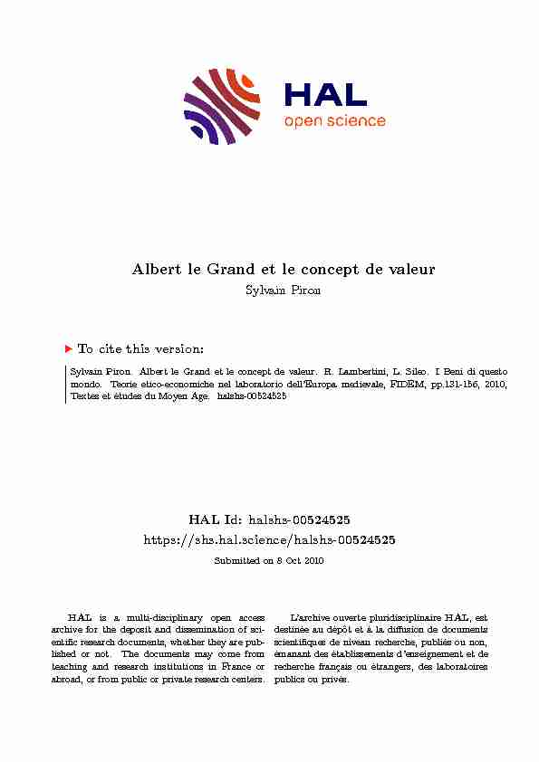 [PDF] Albert le Grand et le concept de valeur - HAL-SHS
