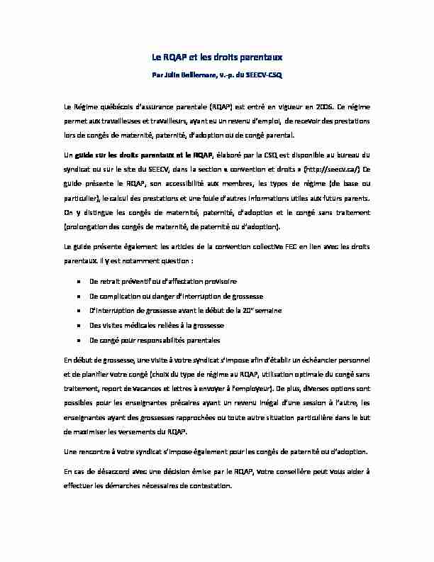[PDF] Le RQAP et les droits parentaux