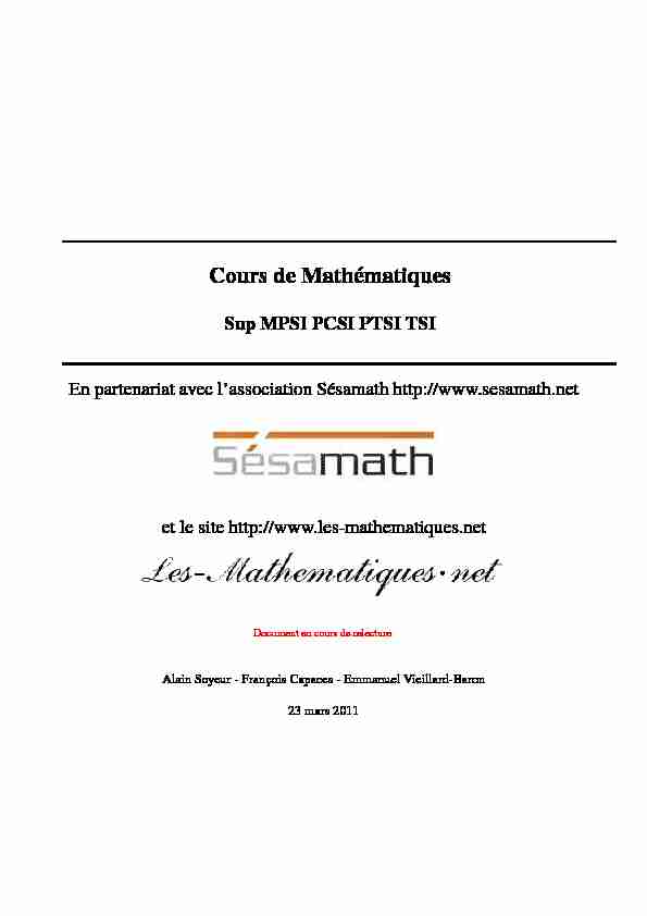 Cours de Mathématiques - Sup MPSI PCSI PTSI TSI En partenariat