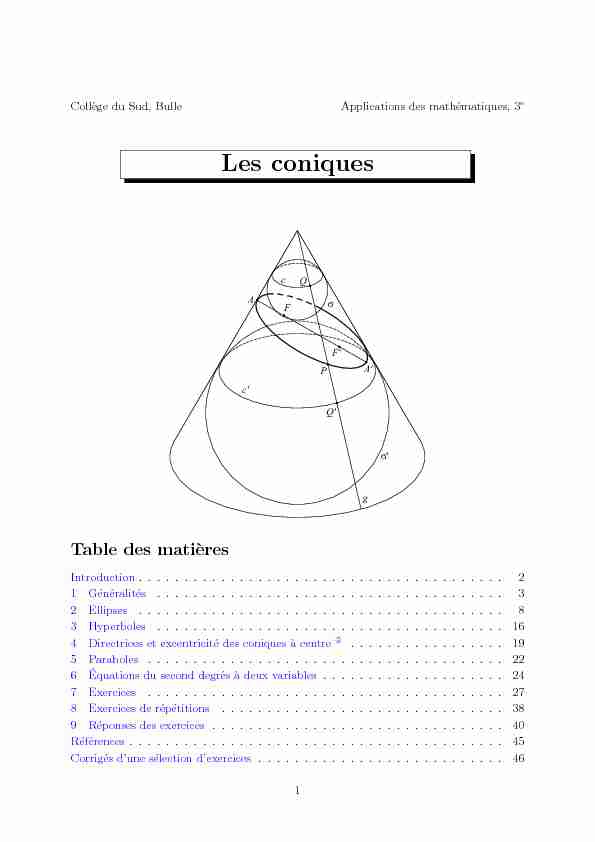 [PDF] Les coniques - Applications des mathématiques