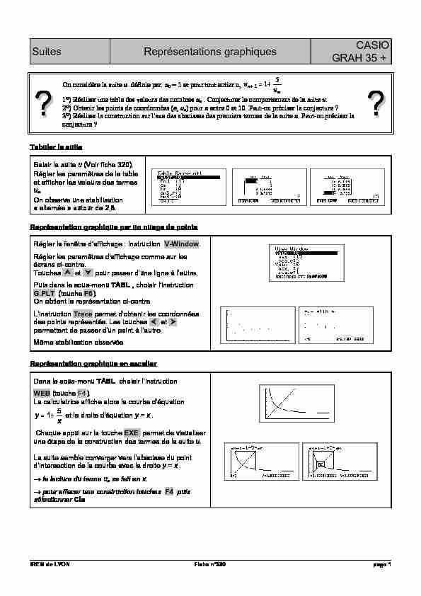 [PDF] Suites Représentations graphiques CASIO GRAH 35  