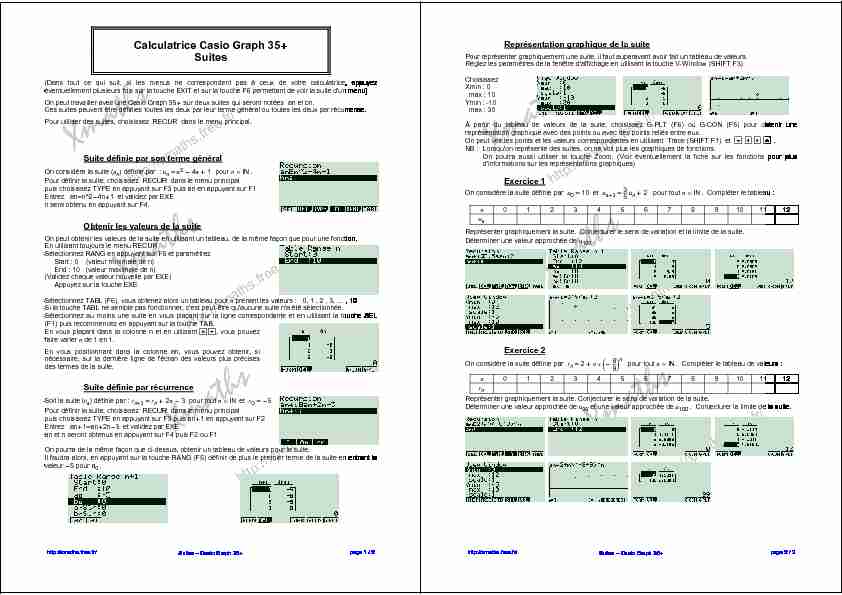 [PDF] Calculatrice Casio Graph 35  Suites - XMaths - Free