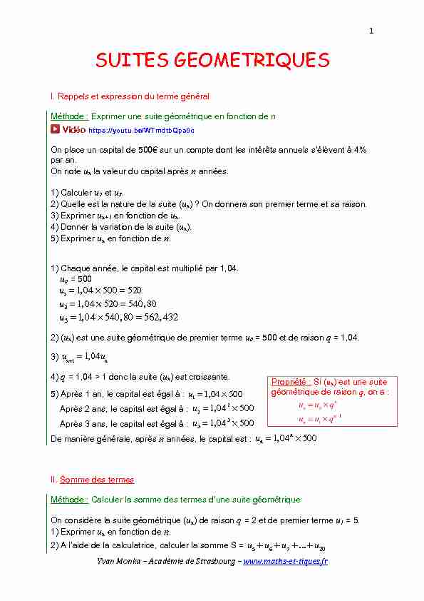 [PDF] SUITES GEOMETRIQUES - maths et tiques