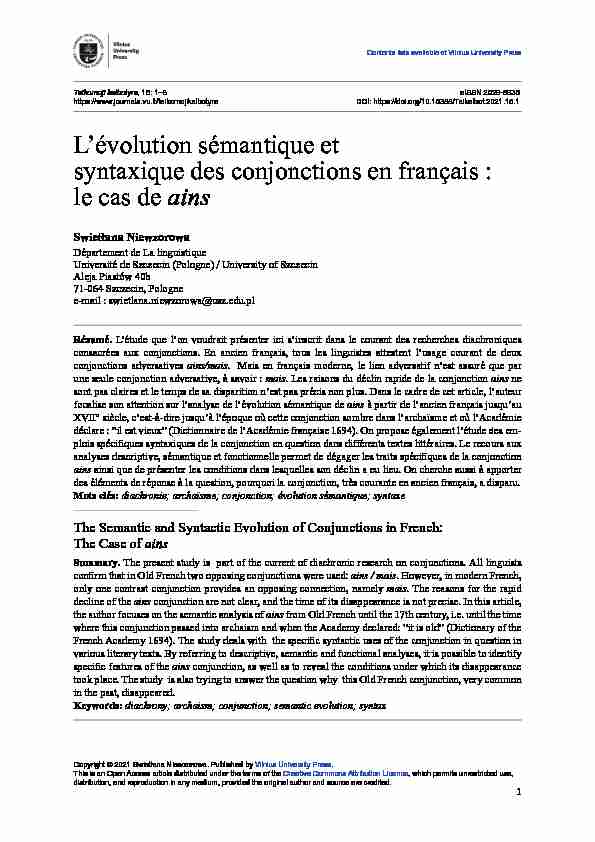 Lévolution sémantique et syntaxique des conjonctions en français