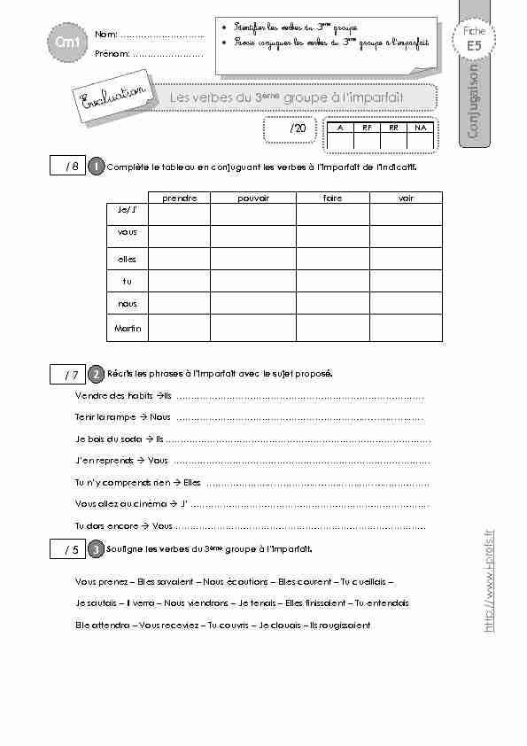 [PDF] cm1-evaluation-3eme-groupe-imparfaitpdf - I Profs