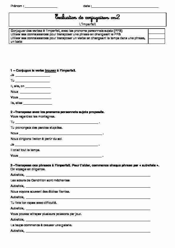 [PDF] Evaluation de conjugaison cm2 - Sites écoles - Académie de Poitiers