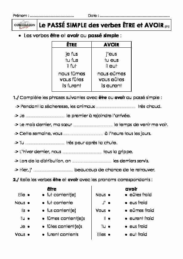 [PDF] Le PASSÉ SIMPLE des verbes ÊTRE et AVOIR(01) - Soutien 67