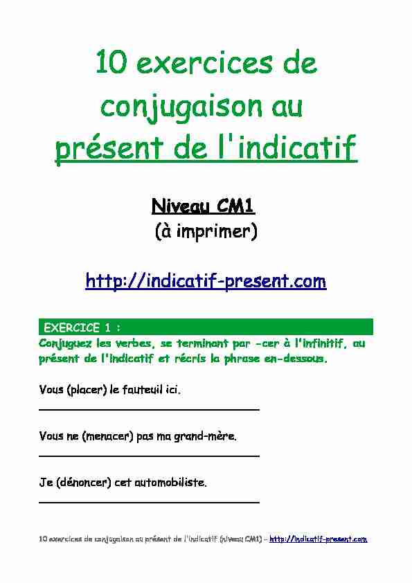 [PDF] 10 exercices de conjugaison au présent de lindicatif