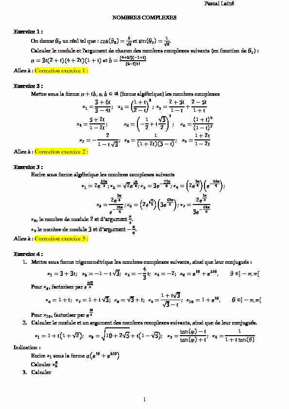 [PDF] Pascal Lainé 1 NOMBRES COMPLEXES Exercice 1 - Licence de