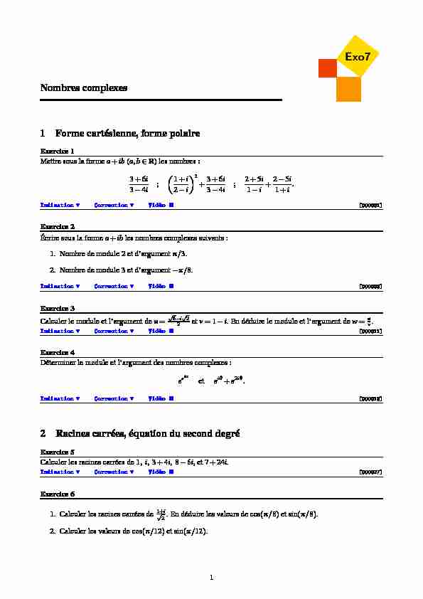 [PDF] Nombres complexes - Exo7 - Exercices de mathématiques