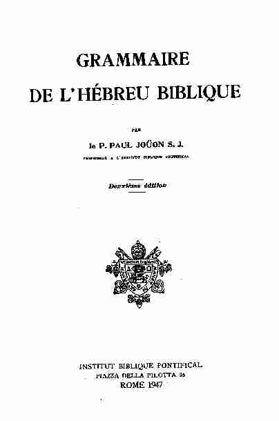 Grammaire de lhébreu biblique (Paul Joüon)