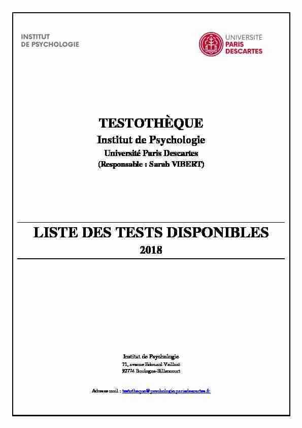 [PDF] LISTE DES TESTS DISPONIBLES - Institut de Psychologie