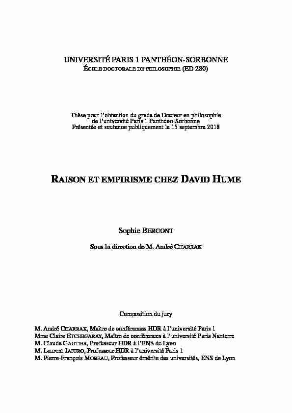 [PDF] RAISON ET EMPIRISME CHEZ DAVID HUME - Thèses