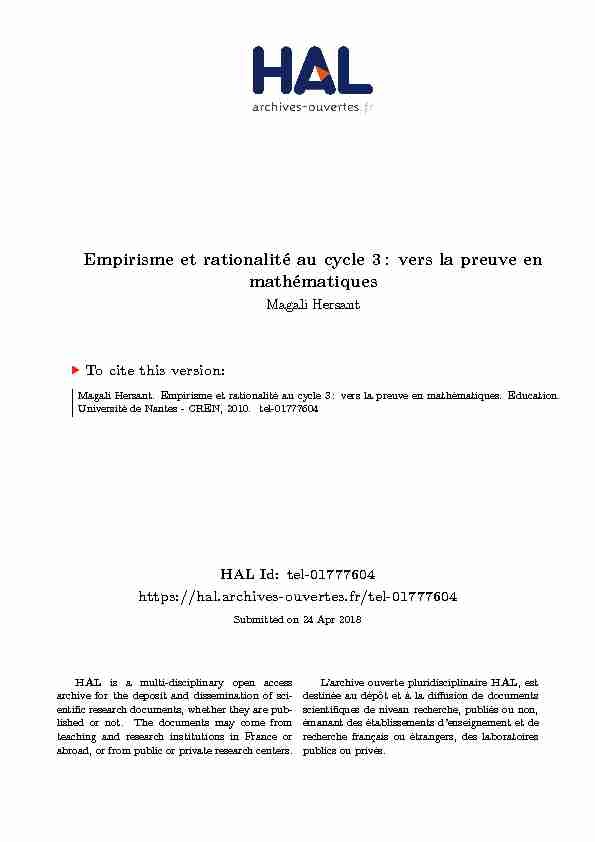 [PDF] Empirisme et rationalité au cycle 3: vers la preuve en  - CORE