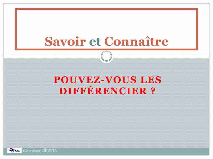 [PDF] Savoir et Connaître