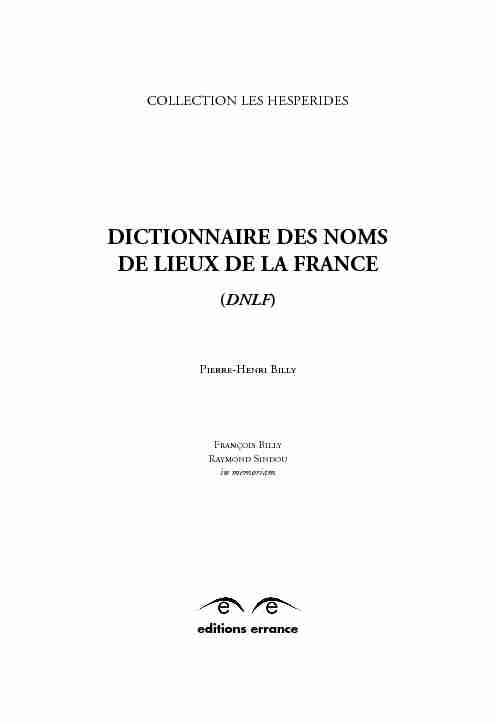 Dictionnaire Des noms De Lieux De La France