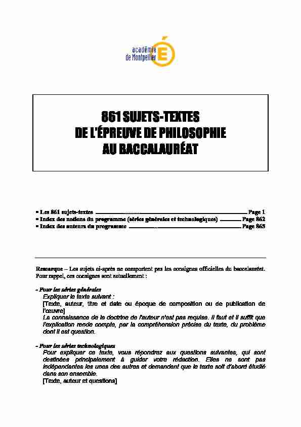 [PDF] 861 SUJETS-TEXTES DE LÉPREUVE DE PHILOSOPHIE AU