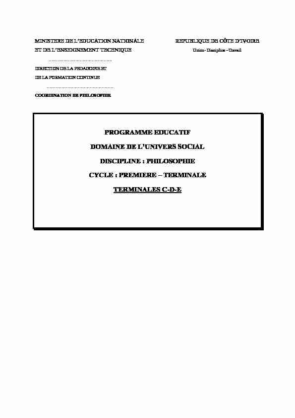 [PDF] PHILOSOPHIE CYCLE - Direction de la Pédagogie et de la