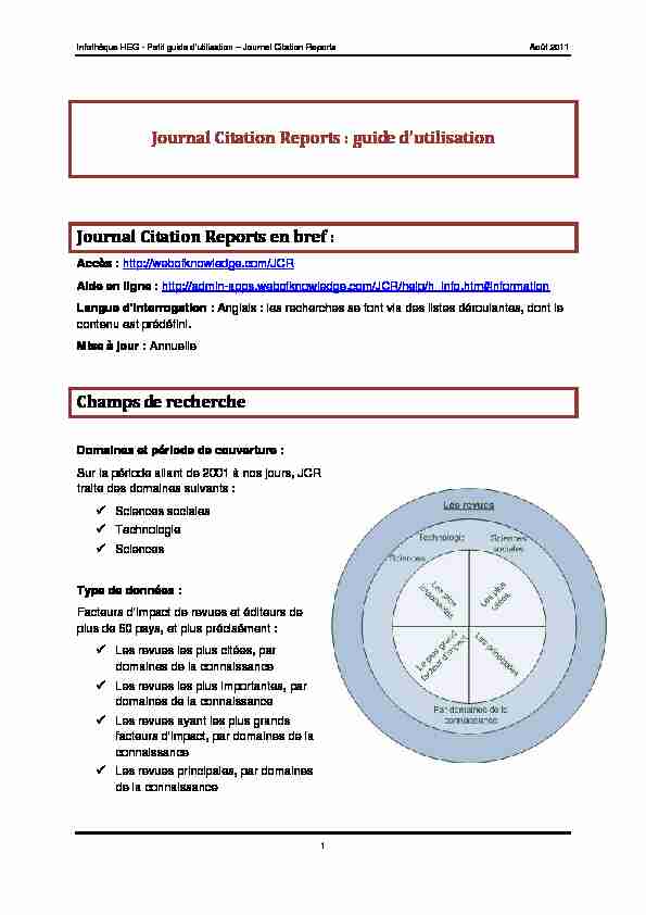 guide dutilisation Journal Citation Reports en bref : Champs de
