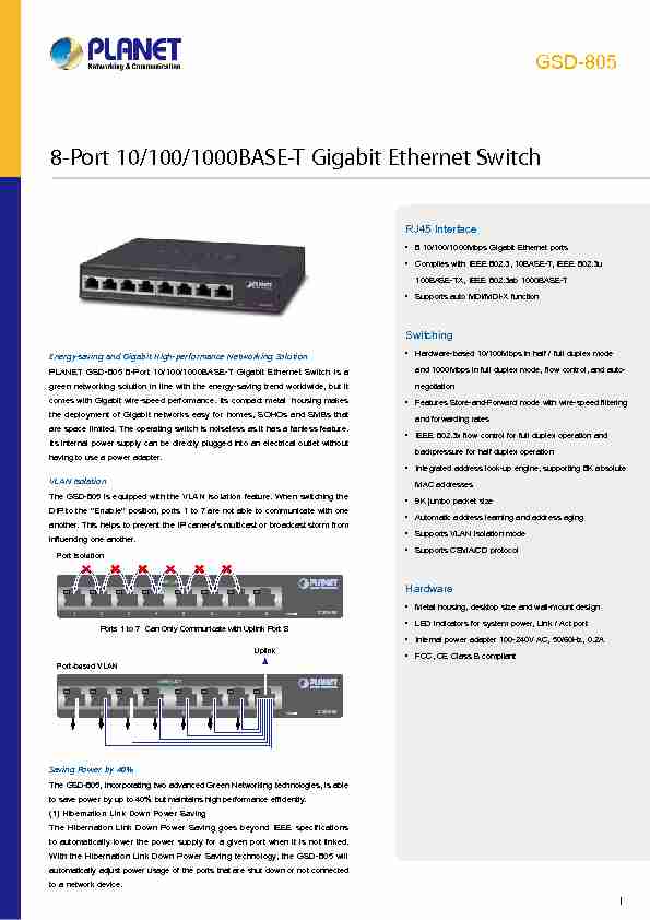 GSD-805 8-Port 10/100/1000BASE-T Gigabit Ethernet Switch