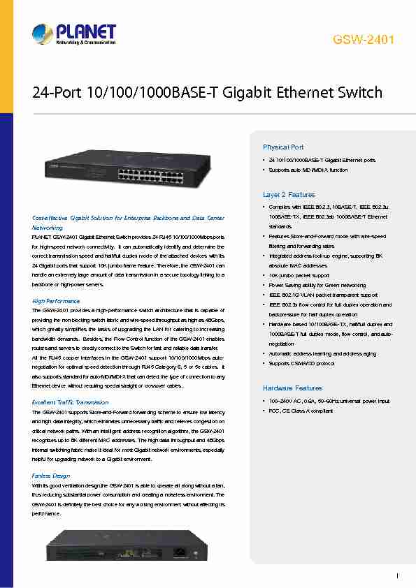 [PDF] 24-Port 10/100/1000BASE-T Gigabit Ethernet Switch - PLANET