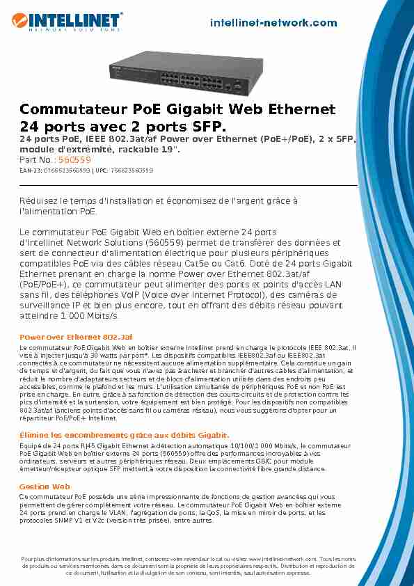 Commutateur PoE Gigabit Web Ethernet 24 ports avec 2 ports SFP.