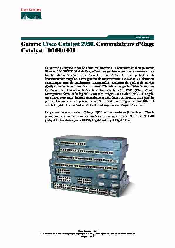 Gamme Cisco Catalyst 2950. Commutateurs détage Catalyst 10