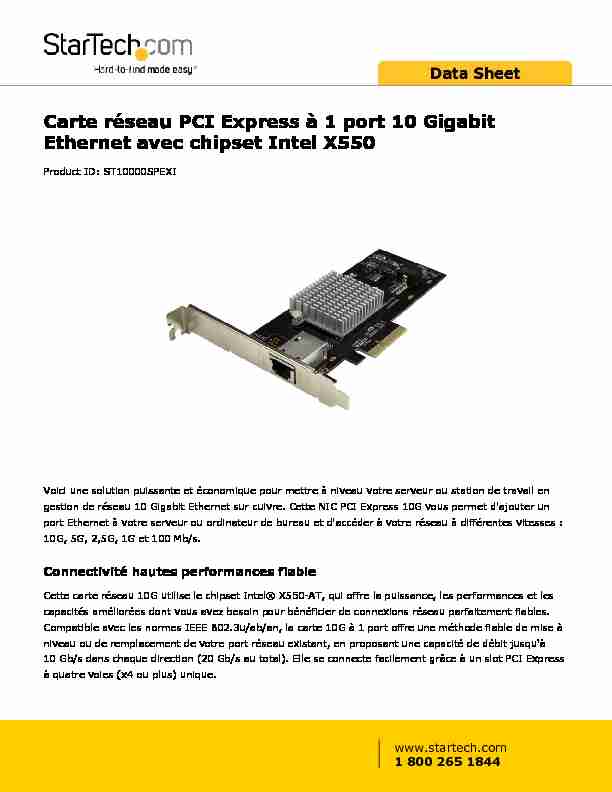 Carte réseau PCI Express à 1 port 10 Gigabit Ethernet avec chipset