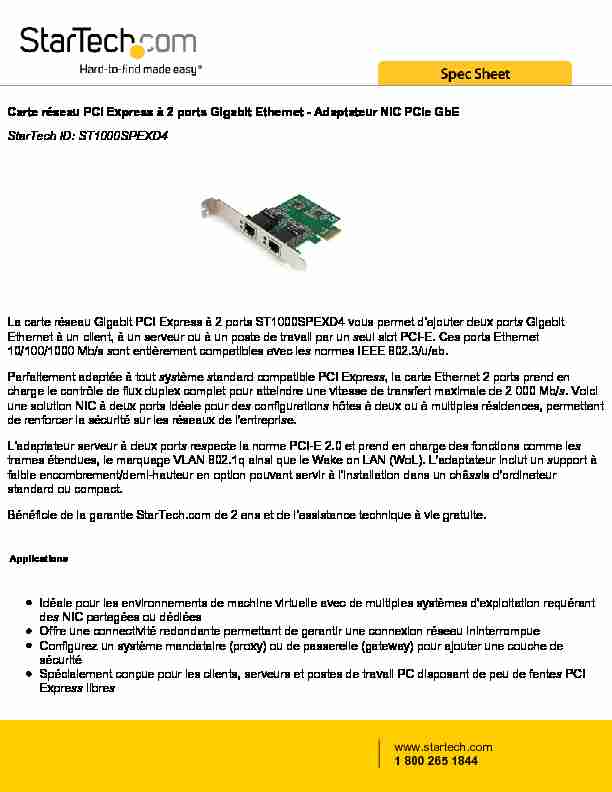 Carte Réseau Adaptateur PCI vers 1 Port Ethernet Gigabit - 10