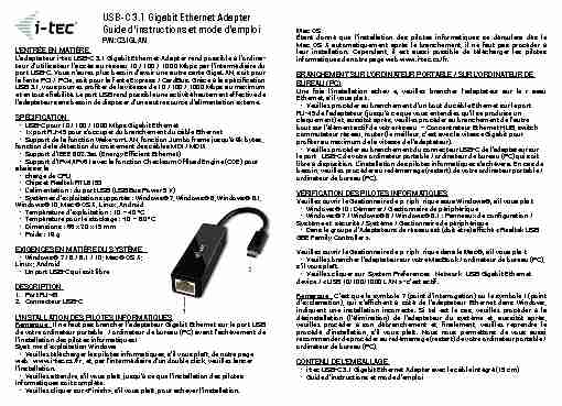 USB-C 3.1 Gigabit Ethernet Adapter Guide dinstructions et mode d