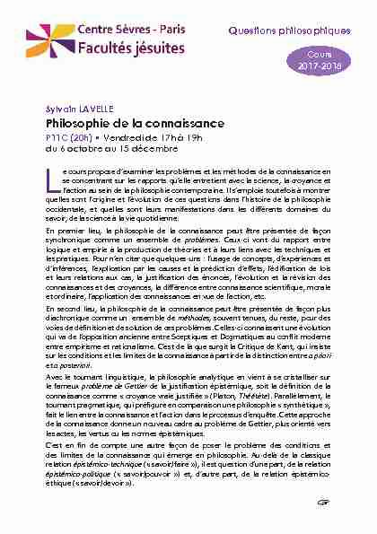 [PDF] Philosophie de la connaissance - Centre Sèvres