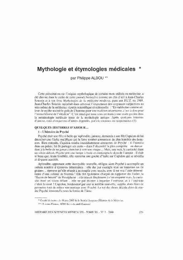 Mythologie et etymologies médicales *