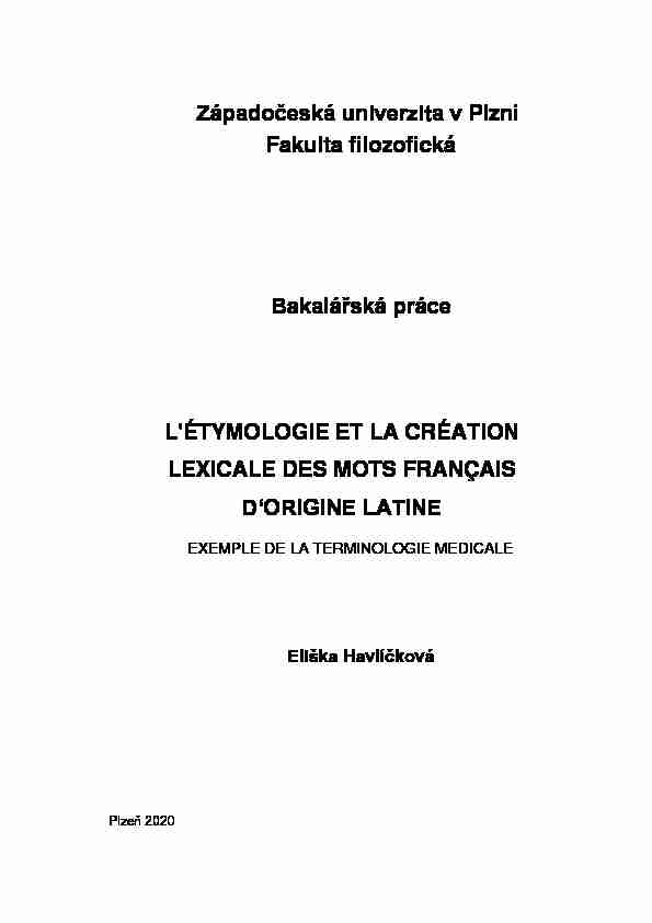 [PDF] Bakalá?ská práce LÉTYMOLOGIE ET LA CRÉATION LEXICALE