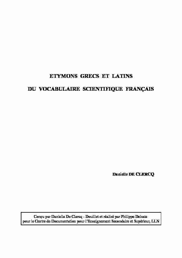 [PDF] ETYMONS GRECS ET LATINS DU VOCABULAIRE SCIENTIFIQUE