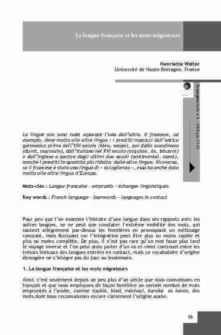 [PDF] La langue française et les mots migrateurs - Gerflint