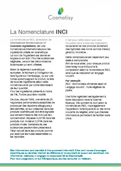 [PDF] La Nomenclature INCI - Cosmetisy