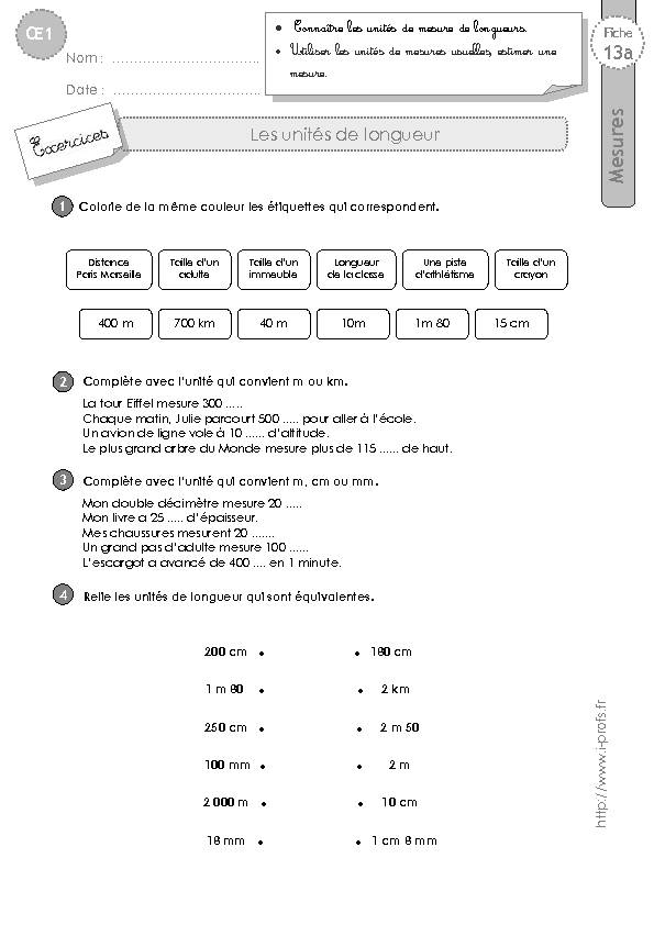 [PDF] ce1-exercices-unites-longueurpdf - Nom :