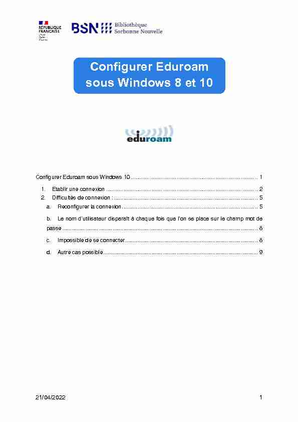 Configurer Eduroam sous Windows 8 et 10