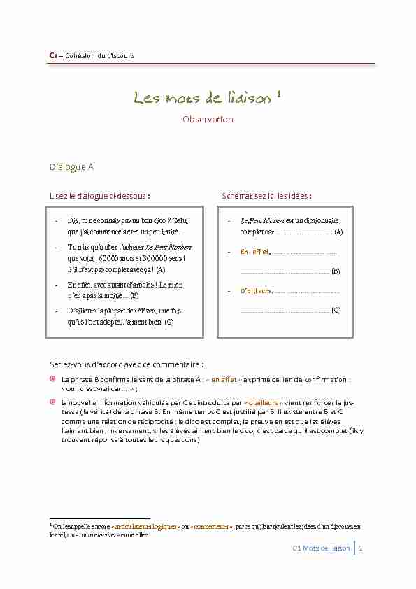 [PDF] C1 Mots de liaison - INL - Classes de Norbert de C1 Écrit