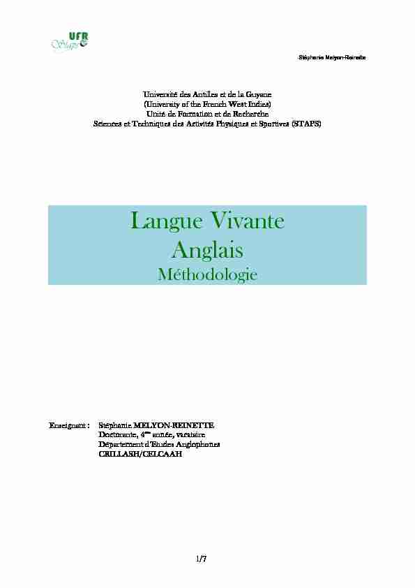 [PDF] Langue Vivante Anglais - Université des Antilles et de la Guyane