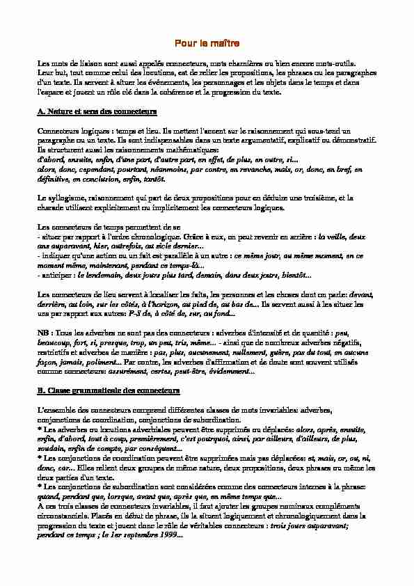[PDF] Les CONNECTEURS (Mots de liaison) - Michel Balmont