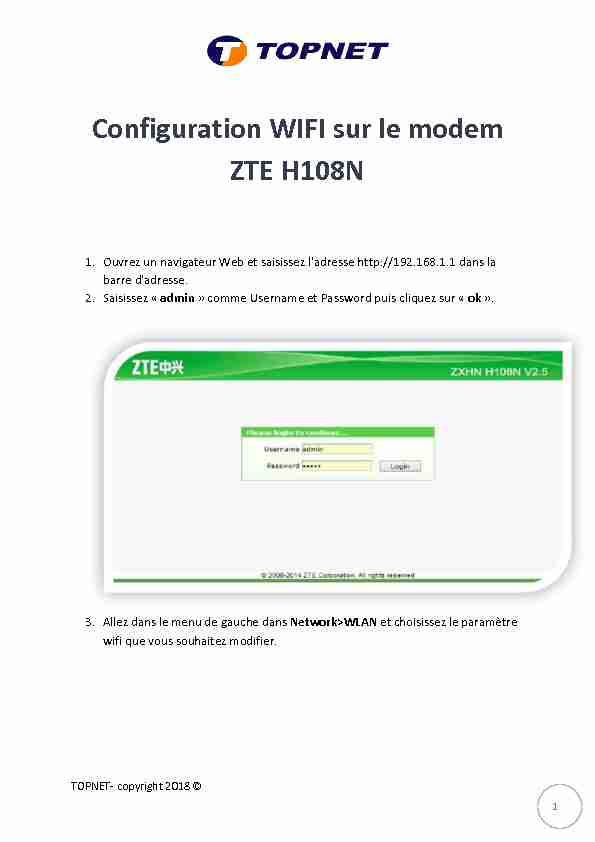 [PDF] Configuration WIFI sur le modem ZTE H108N - TOPNET