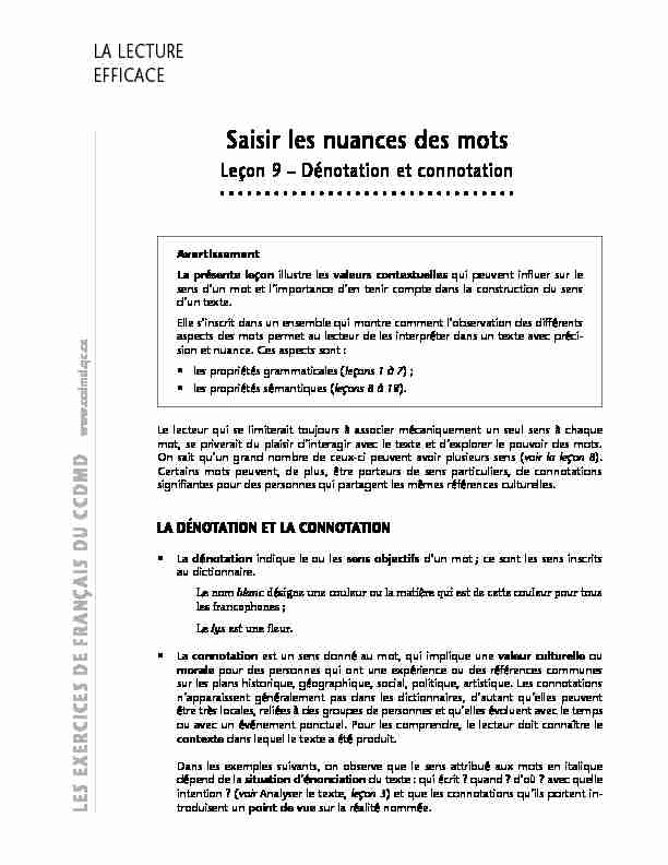 [PDF] Saisir les nuances des mots Leçon 9 – Dénotation et connotation