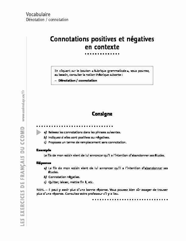 [PDF] Connotations positives et négatives en contexte - CCDMD
