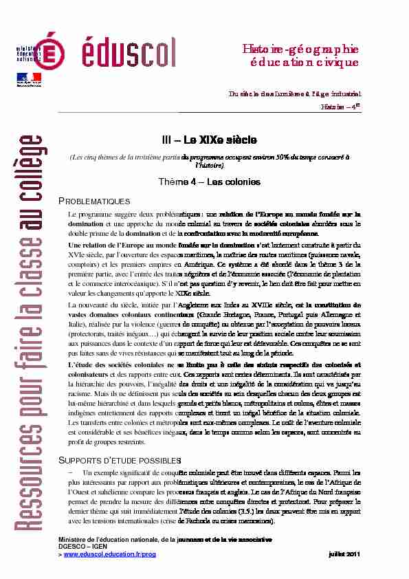 [PDF] Thème 4 – Les colonies - mediaeduscoleducationfr