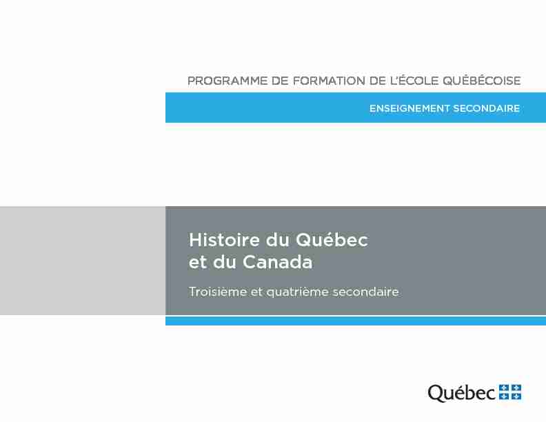 Programme - Histoire du Québec et du Canada
